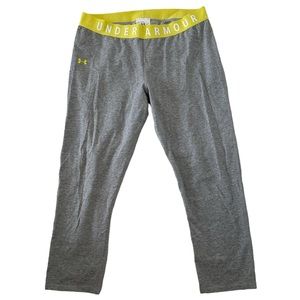 Under Armour Capri Style Grey Workout Leggings With Yellow Wasteband Large